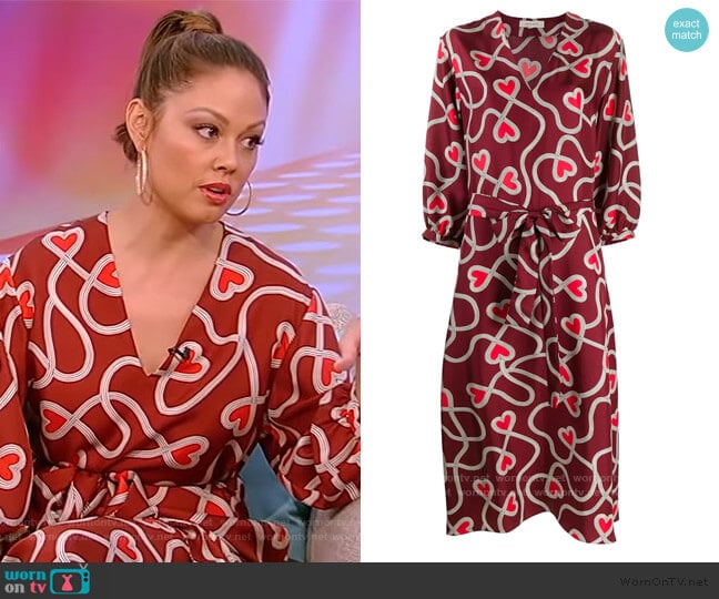 Heart-print Silk Belted Dress by Chinti & Parker worn by Vanessa Lachey on Tamron Hall Show