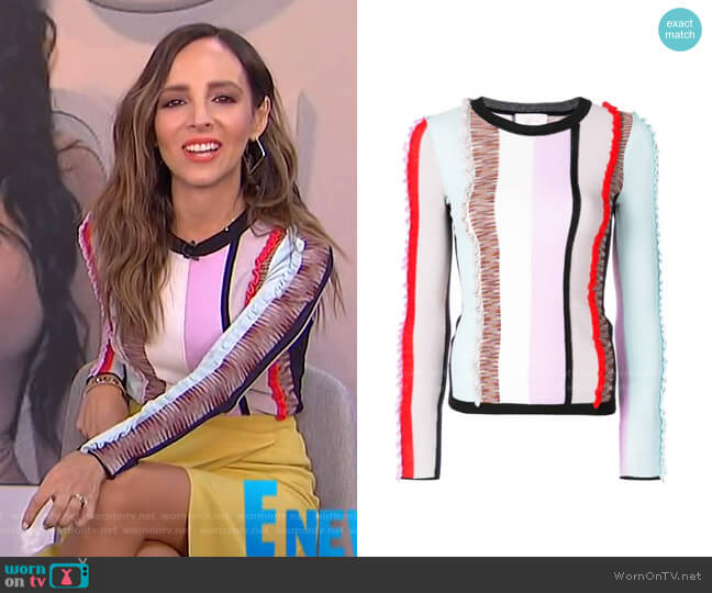 Frill Stripe Panel Sweater by Cinq a Sept worn by Lilliana Vazquez on E! News