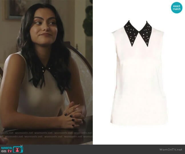 Miu Miu Crystal Embellished Point Collar Blouse worn by Veronica Lodge (Camila Mendes) on Riverdale