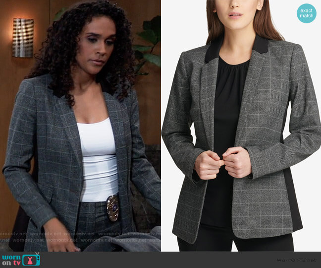 WornOnTV: Jordan’s grey plaid blazer with black panels on General ...