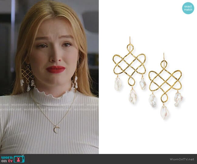 Baroque Pearl Trellis Drop Earrings by Devon Leigh worn by Kirby Anders (Maddison Brown) on Dynasty