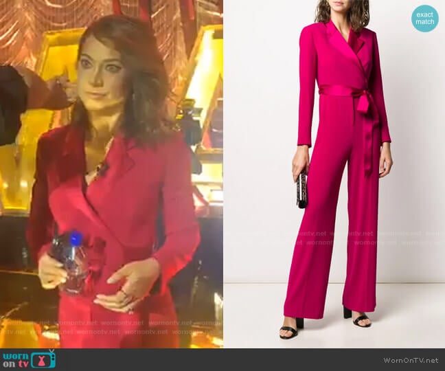 Monica Long-Sleeve Crepe Wrap Jumpsuit by Diane von Furstenberg worn by Ginger Zee on Good Morning America