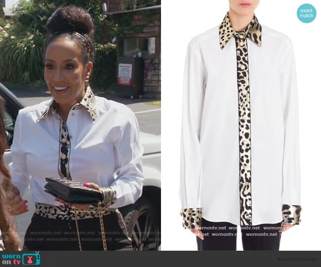 Leopard Print Trimmed Button-Front Shirt by Dolce & Gabbana worn by Tanya Sam on The Real Housewives of Atlanta