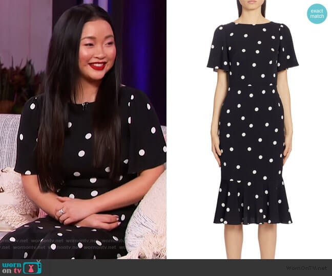 Polka Dot Stretch Silk Charmeuse Dress by Dolce & Gabbana worn by Lana Condor on The Kelly Clarkson Show