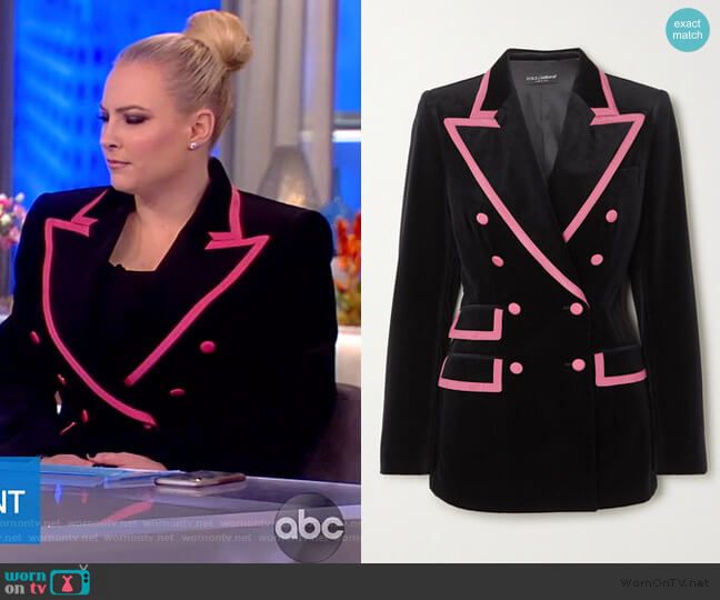 Two-tone Double-breasted Satin-trimmed Velvet Blazer by Dolce & Gabbana worn by Meghan McCain  on The View