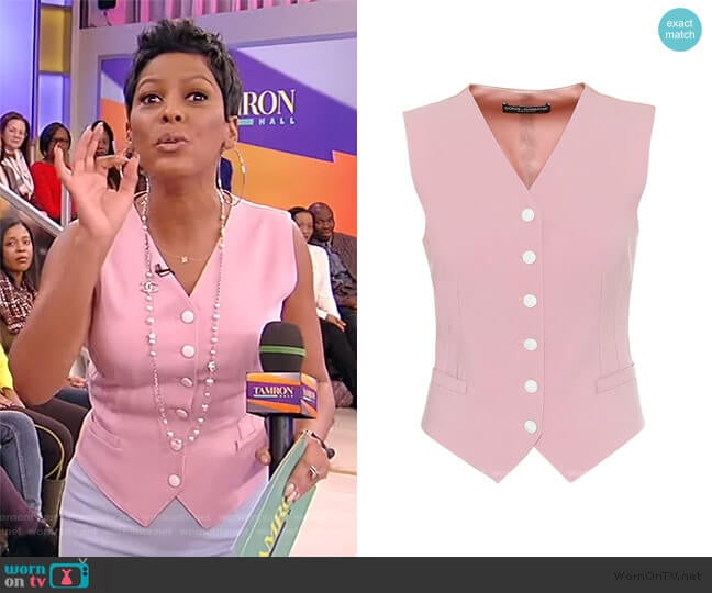 WornOnTV: Tamron’s pink button vest and blue skirt on Tamron Hall Show ...