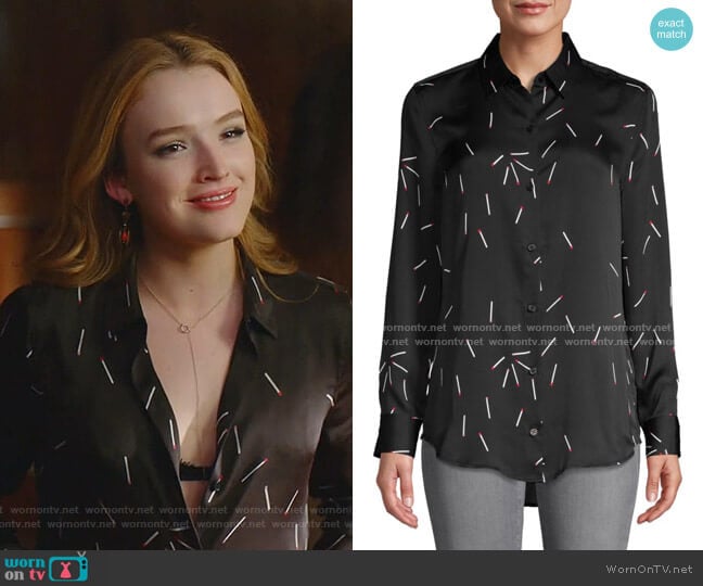 Matchstick-Print Long-Sleeve Shirt by Equipment worn by Kirby Anders (Maddison Brown) on Dynasty