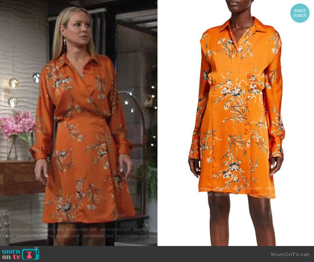 Equipment Harmon Floral Satin Wrap Dress worn by Sharon Newman (Sharon Case) on The Young and the Restless