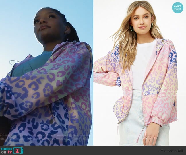 Ombre Windbreaker Jacket by Forever 21 worn by Skylar Forster (Halle Bailey) on Grown-ish