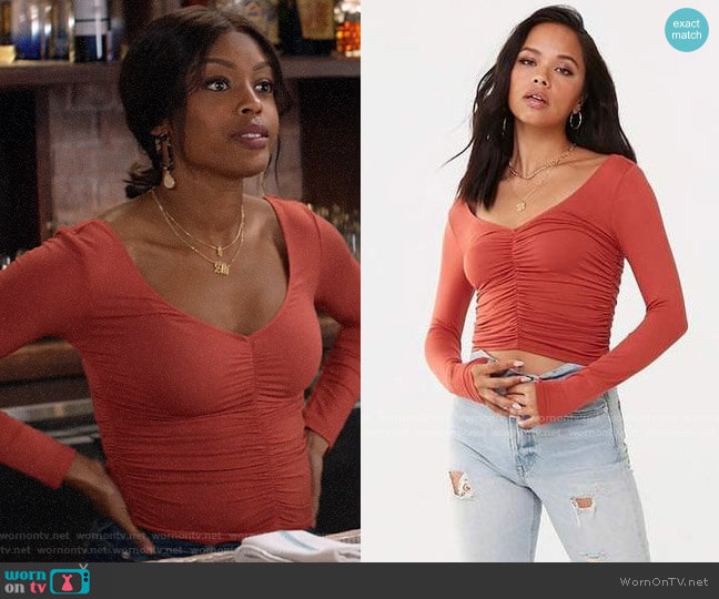 Forever 21 Ruched V-Neck Top worn by Ali Finer (Javicia Leslie) on God Friended Me