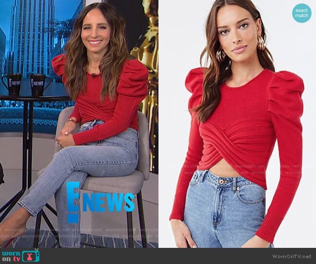 Cross-Front Puff Sleeve Pullover by Forever 21 worn by Lilliana Vazquez on E! News