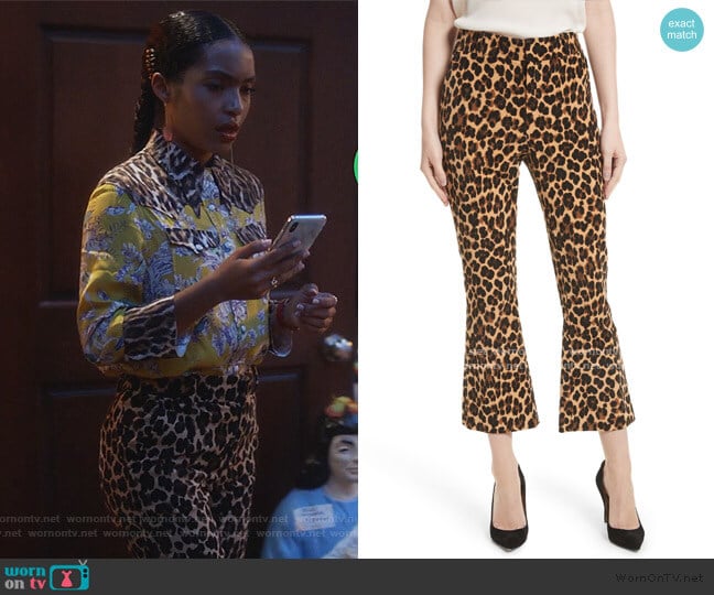 Cheetah Print Velvet Crop Flare Pants by Frame worn by Zoey Johnson (Yara Shahidi) on Grown-ish