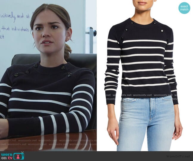 Mariner Stripe Cotton Sweater by Frame worn by Callie Foster (Maia Mitchell) on Good Trouble