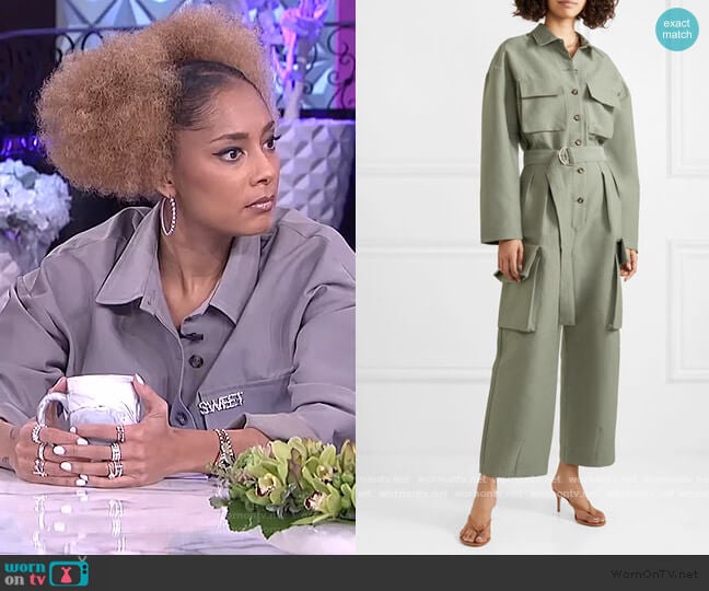 Linda belted brushed-twill jumpsuit by Frankie Shop worn by Amanda Seales on The Real