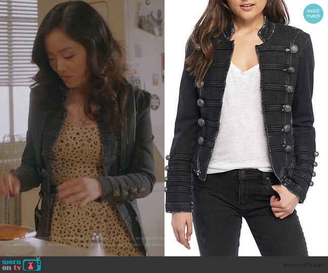 Fitted Military Denim Jacket by Free People worn by Janet (Andrea Bang) on Kims Convenience