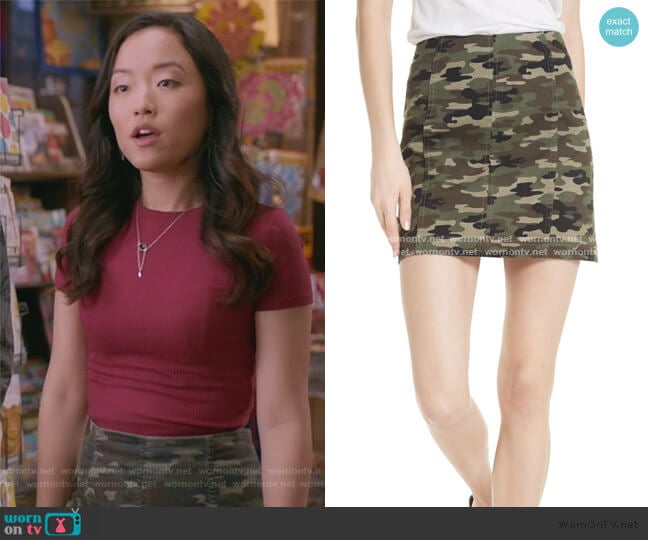 Femme Camo Skirt by Free People worn by Janet (Andrea Bang) on Kims Convenience