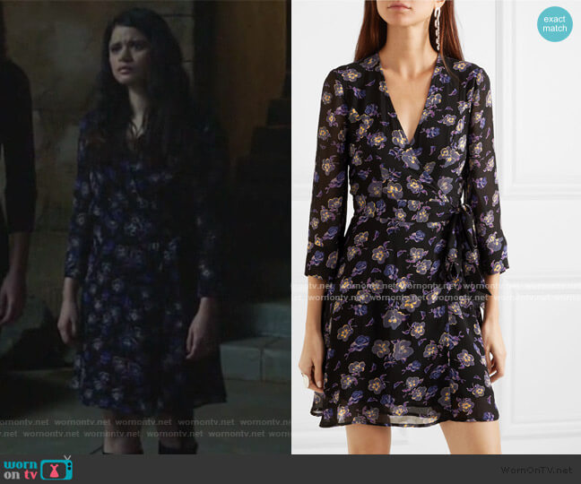 Floral-print Georgette Mini Wrap Dress by Ganni worn by Mel Vera (Melonie Diaz) on Charmed