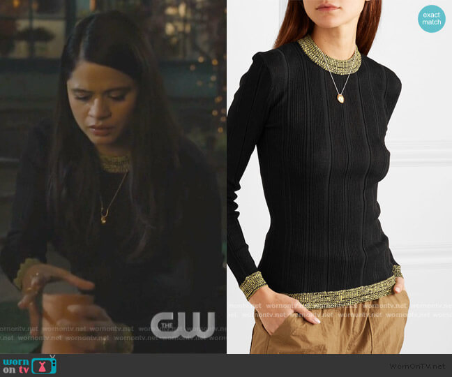 Two-tone ribbed cotton-blend Sweater worn by Mel Vera (Melonie Diaz) on Charmed