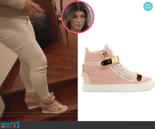 Croc Embossed Leather Ringo Sneakers by Giuseppe Zanotti worn by Teresa Giudice on The Real Housewives of New Jersey