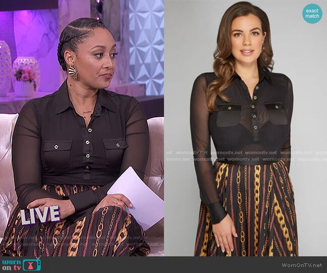 Lily Mesh Bodysuit by Guess worn by Tamera Mowry on The Real