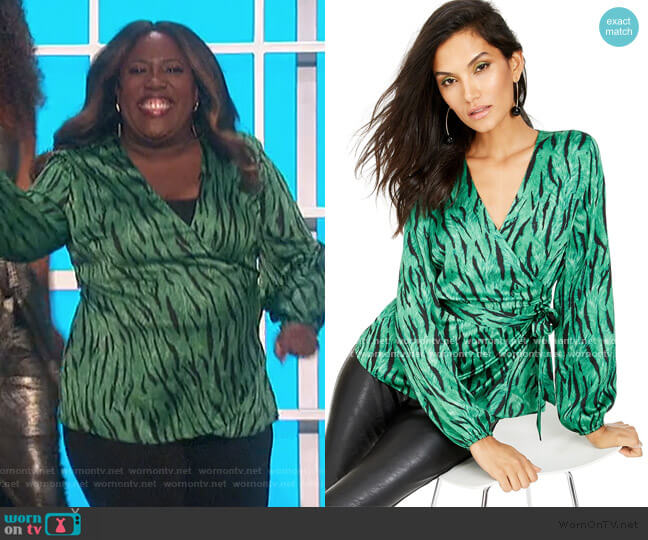 Animal-Print Wrap Top by INC International Concepts worn by Sheryl Underwood on The Talk