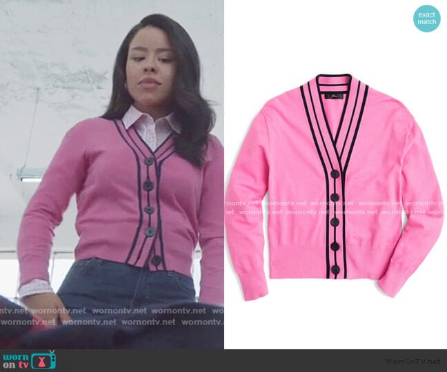 Tipped Cotton Blend V-Neck Cardigan by J. Crew worn by Mariana Foster (Cierra Ramirez) on Good Trouble