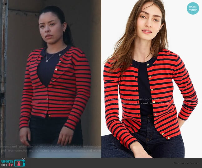 Striped Jackie Cardigan Sweater by J. Crew worn by Mariana Foster (Cierra Ramirez) on Good Trouble