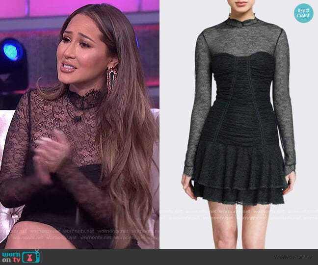 Mixed Silk Lace Mock-Neck Ruched Dress by Jonathan Simkhai worn by Adrienne Houghton on The Real