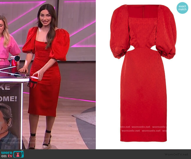 WornOnTV: Lily Aldridge’s red puff sleeve midi dress on The Kelly ...