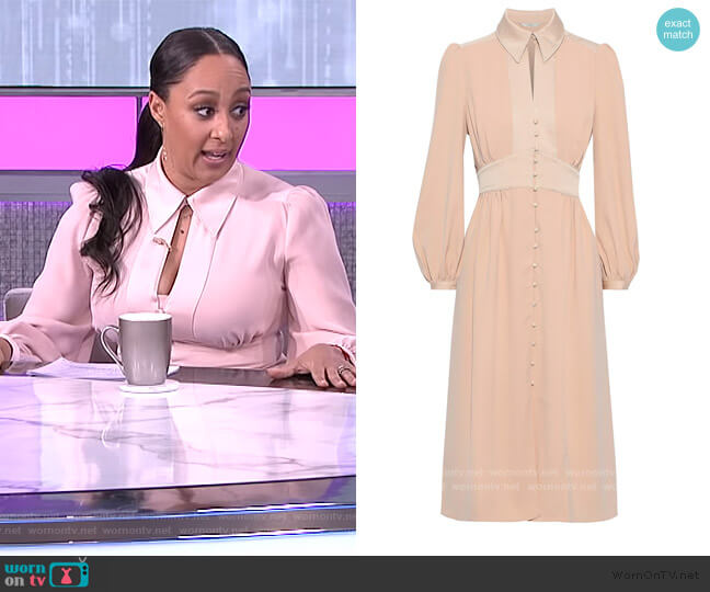 Linaeve satin-trimmed crepe de chine midi Dress by Joie worn by Tamera Mowry on The Real