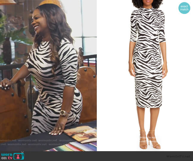 Delora Animal Print Mock Neck Dress by Alice + Olivia worn by Kandi Burruss on The Real Housewives of Atlanta