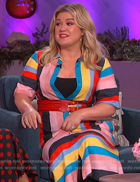 Kelly's rainbow stripe shirtdress on The Kelly Clarkson Show