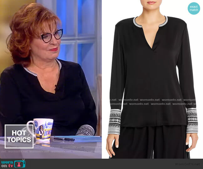 Jona Embroidered Silk-Stretch Blouse by Kobi Halperin worn by Joy Behar on The View