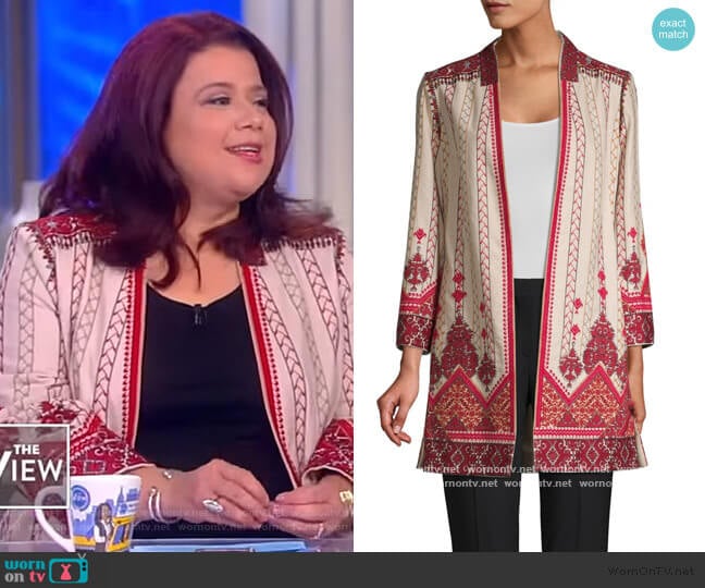 Lexy Embroidered Linen-Blend Coat by Kobi Halperin worn by Ana Navarro on The View