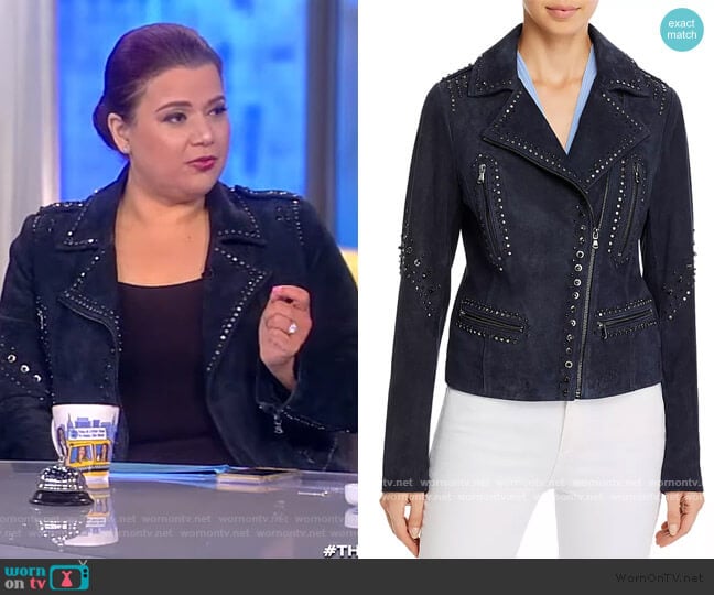 Veronica Embellished Leather Moto Jacket by Kobi Halperin worn by Ana Navarro on The View