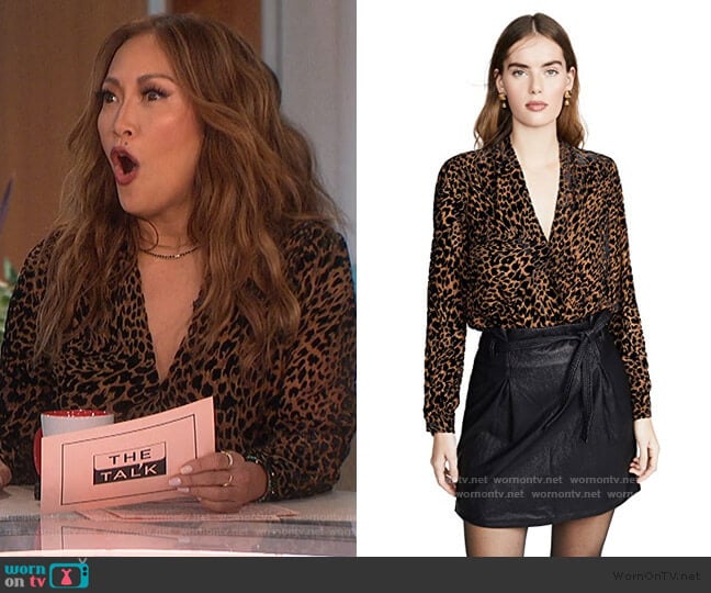 Lydia Drape Front Blouse by L'Agence worn by Carrie Inaba on The Talk