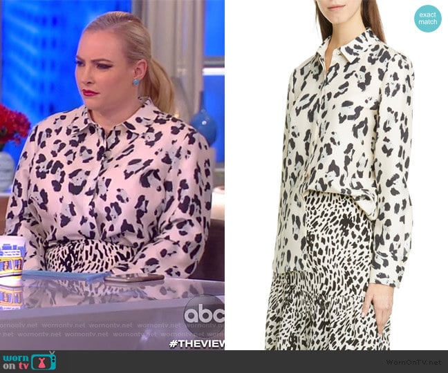 Scottie Spot Print Silk Shirt and Skirt by Lafayette 148 New York worn by Meghan McCain on The View