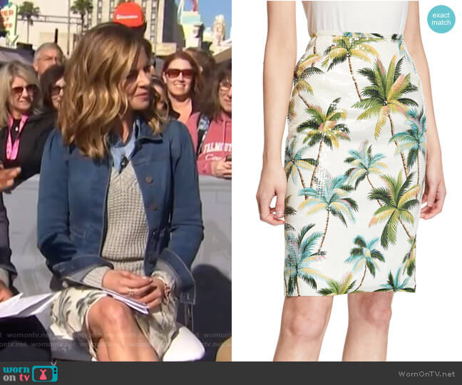 Hawaiian Shine Sequin Palm-Tree Pencil Skirt by Le Superbe worn by Natalie Morales on Today