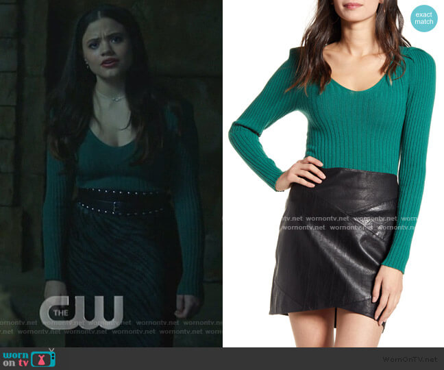 Ribbed Puff Sleeve Sweater by Leith worn by Maggie Vera (Sarah Jeffery) on Charmed