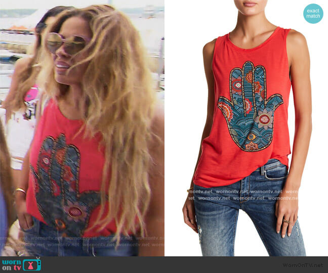 Colorful Hamsa Hand Graphic Tank by Lucky Brand worn by Dolores Catania on The Real Housewives of New Jersey