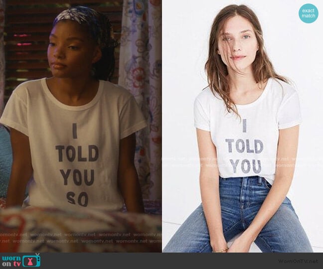 I Told You So Tee by Rivet & Thread at Madewell worn by Skylar Forster (Halle Bailey) on Grown-ish