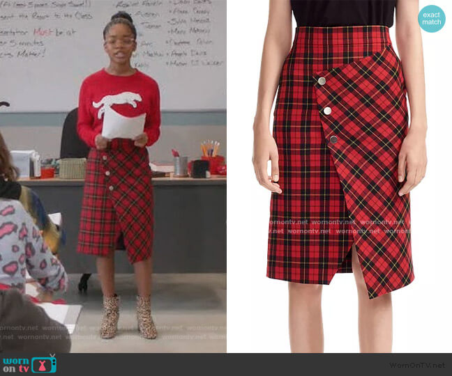 Janty Plaid Skirt by Maje worn by Diane Johnson (Marsai Martin) on Black-ish