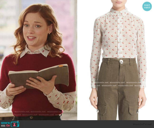 Cherry & Pindot Print Cotton Voile Top by Marc by Marc Jacobs worn by Zoey Clarke (Jane Levy) on Zoeys Extraordinary Playlist