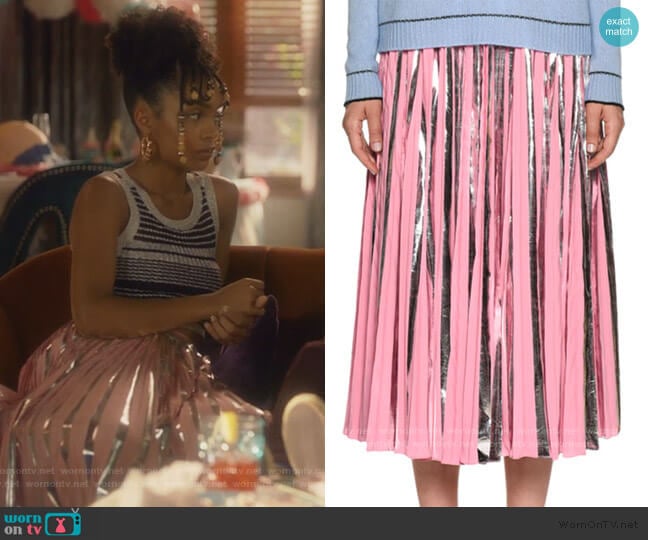 Plisse Foil Ankle-Length Skirt by Marni worn by Zoey Johnson (Yara Shahidi) on Grown-ish