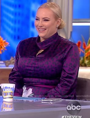 Meghan’s purple leopard mock neck dress on The View