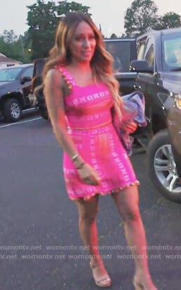 Melissa’s pink embroidered top and skirt on The Real Housewives of New Jersey