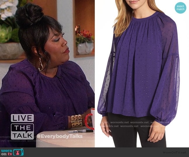 Clip Dot Peasant Top by MICHAEL Michael Kors worn by Sheryl Underwood on The Talk