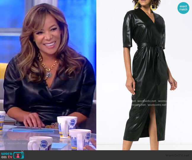 Penelope V-neck wrap faux leather dress by Nanushka worn by Sunny Hostin on The View