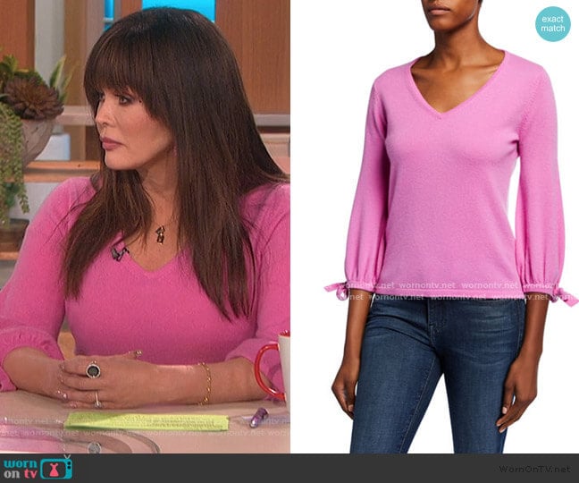 Cashmere V-Neck 3/4 Tie Sleeve Pullover Sweater by Neiman Marcus worn by Marie Osmond on The Talk