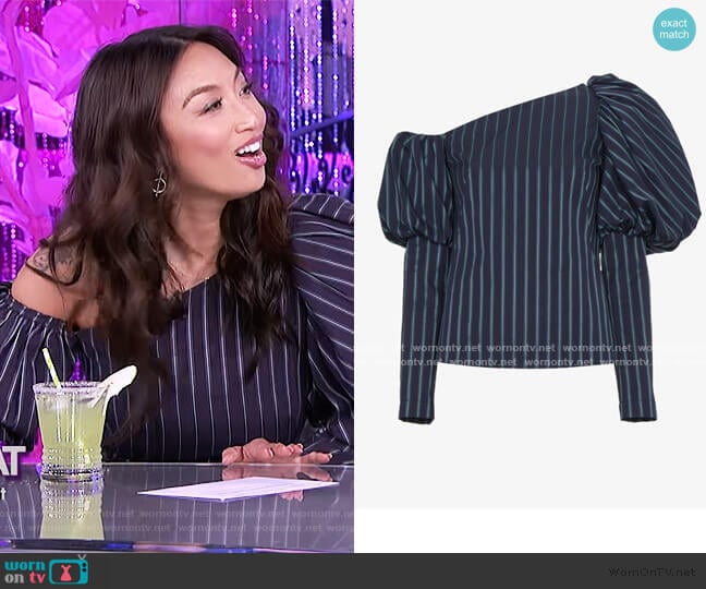 Asymmetric Striped Cotton Top by Osmand worn by Jeannie Mai on The Real